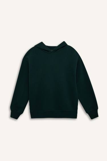 Relax Fit Kapüşonlu Kalın Casual Basic Düz Sweatshirt