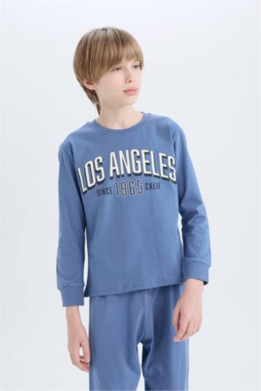 Erkek Çocuk Pijama Takımı Baskılı Uzun Kollu Üst Beli Lastikli Uzun Alt