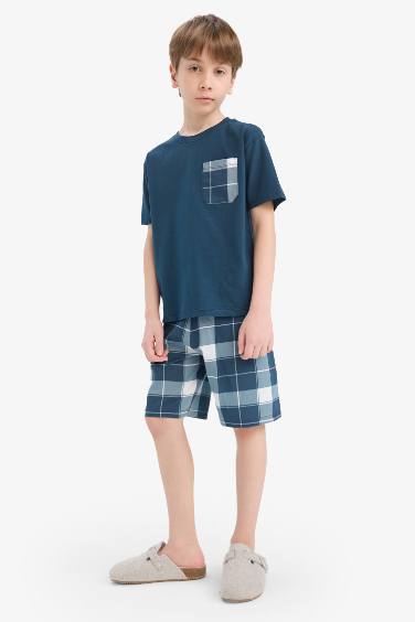 Erkek Çocuk Pijama Takımı Kısa Kollu Üst Kareli Şort
