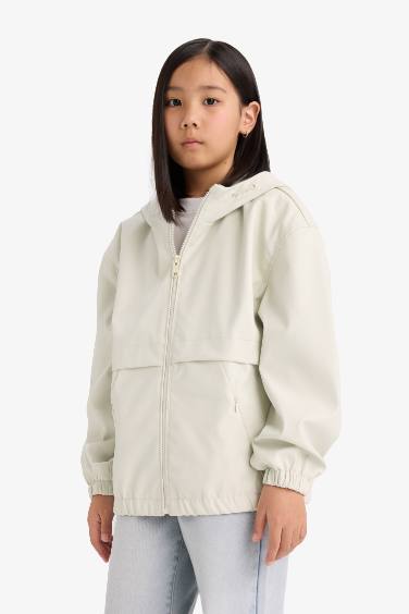 Kız Çocuk Su Geçirmez Kapüşonlu Fermuarlı Yağmurluk