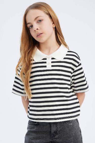 Girl Relax Fit Striped Short Sleeve Polo Shirt