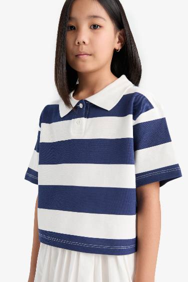 Girl Relax Fit Short Sleeve Striped Polo Shirt