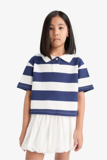 Girl Relax Fit Short Sleeve Striped Polo Shirt