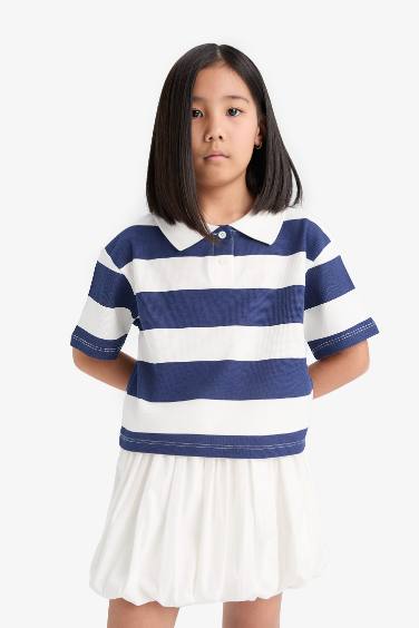 Girl Relax Fit Short Sleeve Striped Polo Shirt