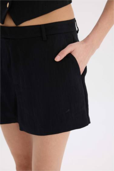 Шорты из Льняной Смеши с Высокой Посадкой и Стандартными Ногами