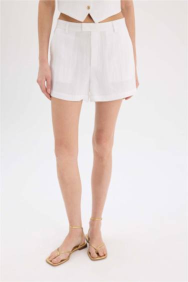 Шорты из Льняной Смеши с Высокой Посадкой и Стандартными Ногами