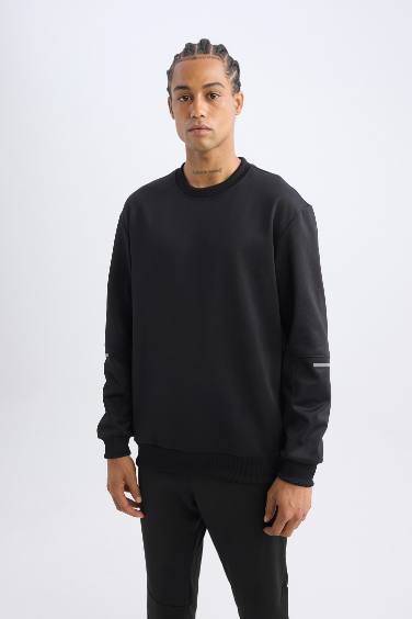 DeFactoFit Standart Fit Bisiklet Yaka Basic Düz Sporcu Sweatshirt