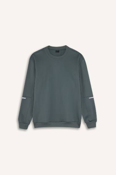 DeFactoFit Standart Fit Bisiklet Yaka Basic Düz Sporcu Sweatshirt