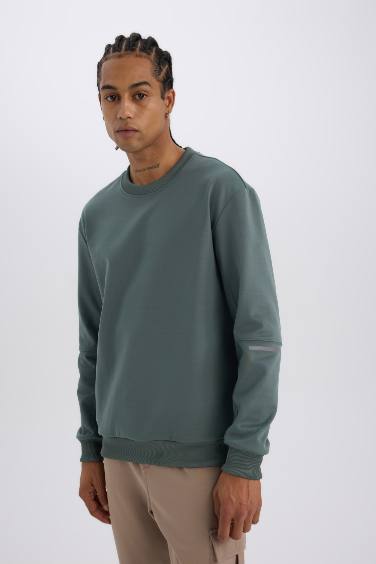 DeFactoFit Standart Fit Bisiklet Yaka Basic Düz Sporcu Sweatshirt