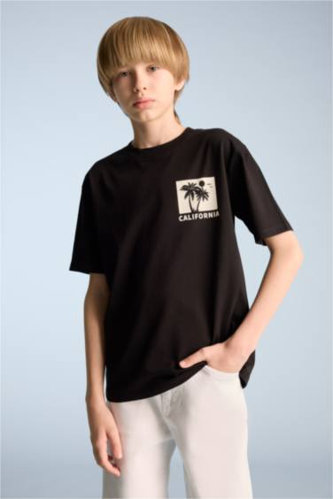 Boy Crew Neck Back Printed Short Sleeve T-Shirt