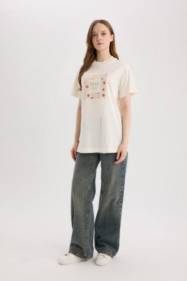 Relax Fit Crew Neck Printed Short Sleeve Tunic