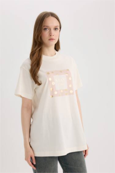 Relax Fit Crew Neck Printed Short Sleeve Tunic