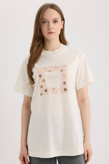 Relax Fit Crew Neck Printed Short Sleeve Tunic