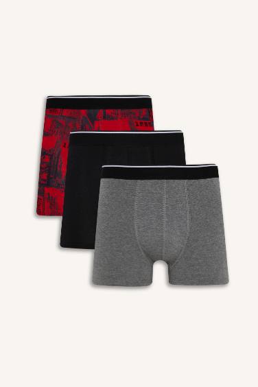 Regular Fit Retro Desenli 3'lü Boxer