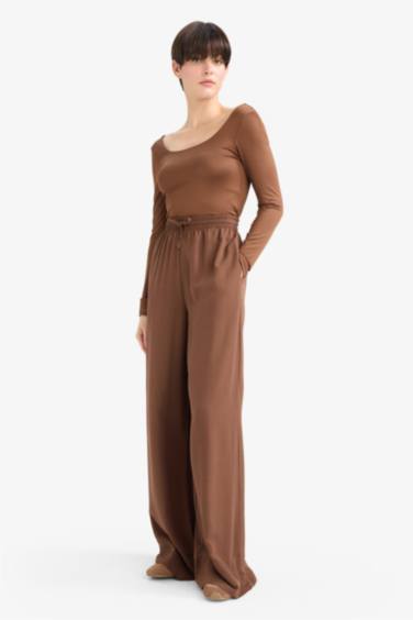 Wide Leg Yüksek Bel Keten Karışımlı Pantolon