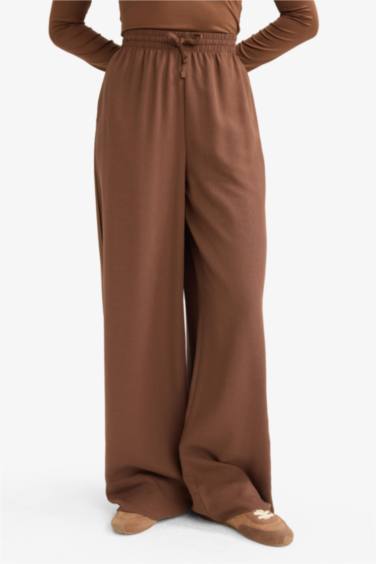 Wide Leg Yüksek Bel Keten Karışımlı Pantolon