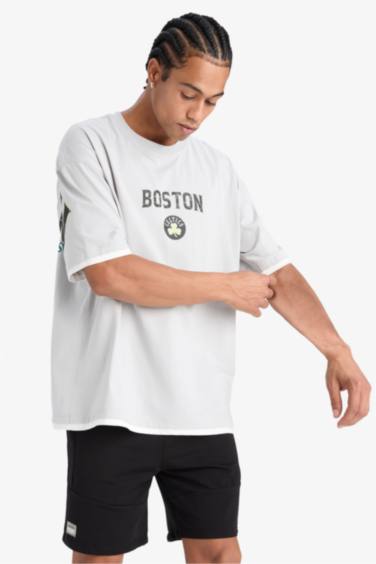 تيشيرت اوفر سايز برقبة مستديرة من DeFactoFit NBA Boston Celtics