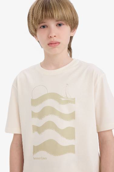 Ұлдарға дөңгелек жаға басып шығарылған қысқа жеңді Қысқа жеңді футболка