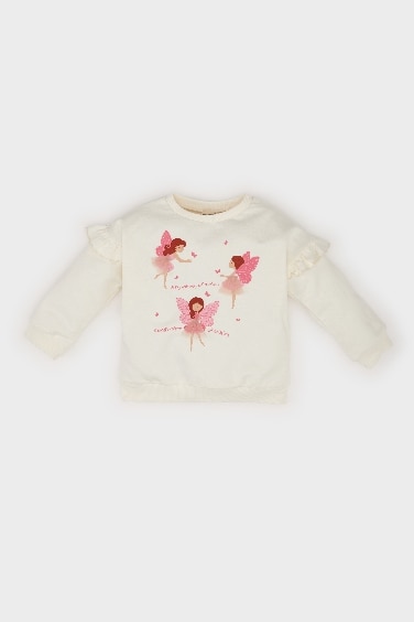 Girl Crew Neck Ballerina Printed Sweatshirt