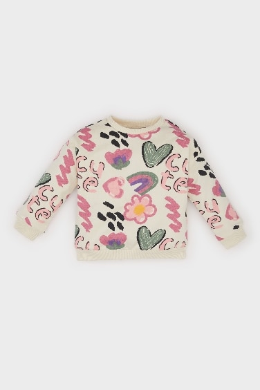 Baby Girl Patterned Crew Neck Sweatshirt