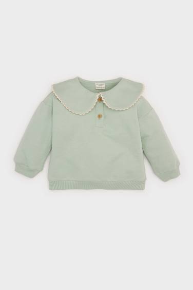 Sweatshirt à grand col avec boutons pour bébé fille