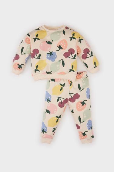 Baby Gir Fruit Patterned Sweatshirt Sweatpants 2 Piece Set