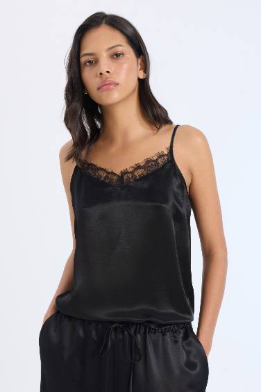 New Year's Themed Basic V Neck Satin Suspender Blouse