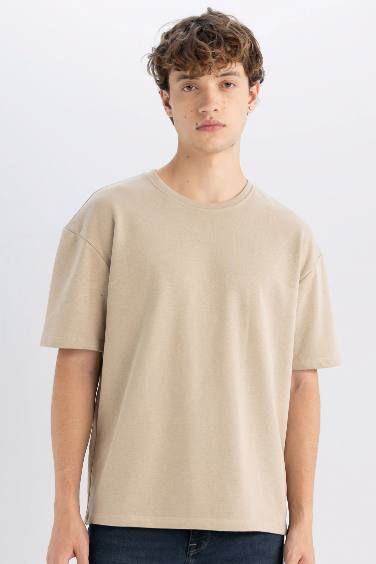 Boxy Fit Crew Neck Cotton Basic Short Sleeve T-Shirt