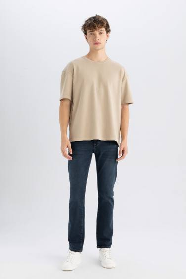 T-shirt court basique en coton à Coupe Boxy et col rond