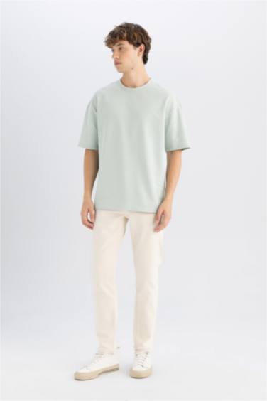 T-shirt court basique en coton à Coupe Boxy et col rond