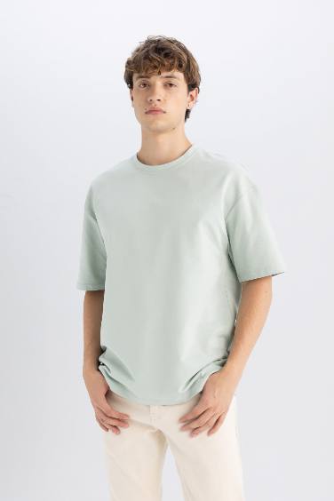 T-shirt court basique en coton à Coupe Boxy et col rond