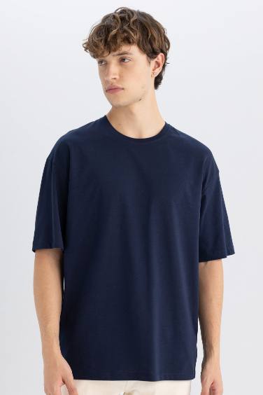 Blue Boxy Fit Cotton Basic T-Shirt