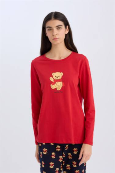 Fall in Love Teddy Bear Printed Top Pajama Bottom 2 Piece Pajama Set