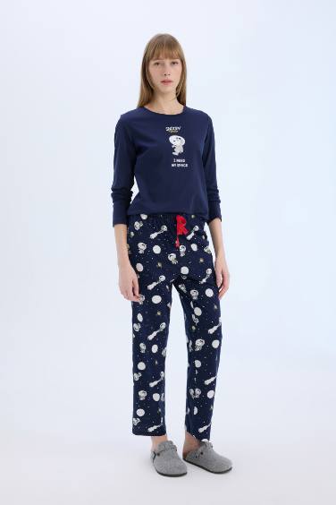 Fall in Love Snoopy Pijama Takımı Regular Fit Uzun Kollu Üst Beli Lastikli Uzun Alt