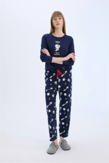 Fall in Love Snoopy Pijama Takımı Regular Fit Uzun Kollu Üst Beli Lastikli Uzun Alt