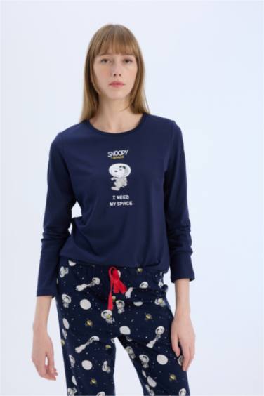 Fall in Love Snoopy Pijama Takımı Regular Fit Uzun Kollu Üst Beli Lastikli Uzun Alt