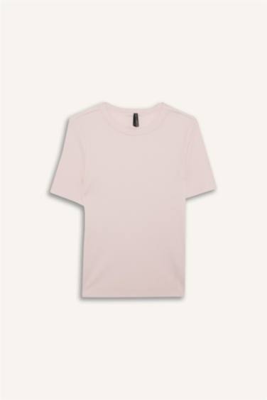 Basic Slim Fit Ribbed Crew Neck Short Sleeved T-shirt