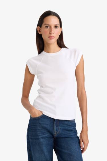 Slım Fıt Dar Kesim Bisiklet Yaka Basic Düz Ribana Kısa Kollu Tişört