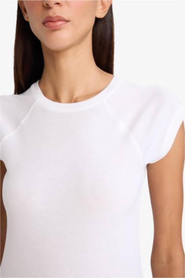 Slım Fıt Dar Kesim Bisiklet Yaka Basic Düz Ribana Kısa Kollu Tişört