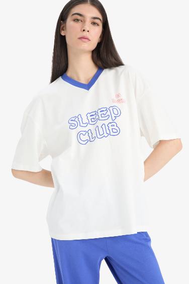 Pijama Takımı Kısa Kollu Üst Beli Lastikli Uzun Alt-Fall in Love