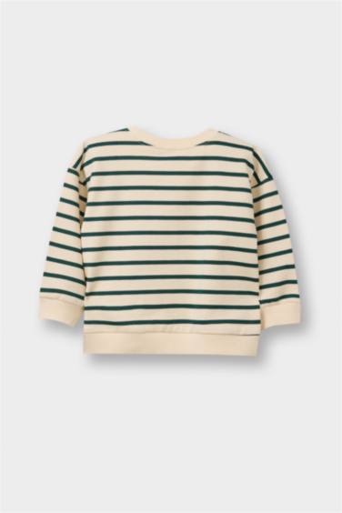 Erkek Bebek Bisiklet Yaka Çizgili Sweatshirt