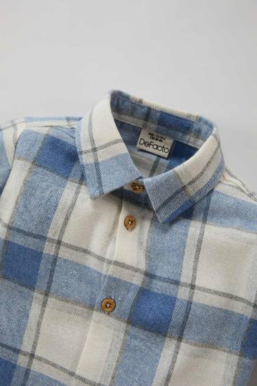 قميص كاروهات ولادي ردن طويل فلانيل قصة عادية