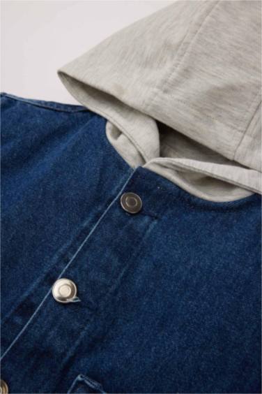 Kapüşonlu Cepli Düğmeli Denim Ceket Erkek Bebek