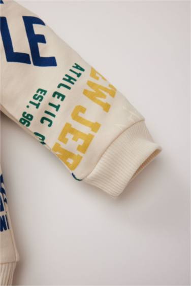 2'li Takım Baskılı Sweatshirt Beli Lastikli Kargo Cepli Eşofman Altı Erkek Bebek