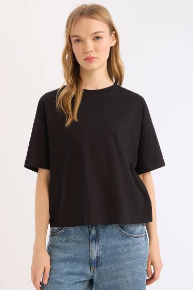 Loose Fit Crew Neck Basic Plain Short Sleeve T-Shirt