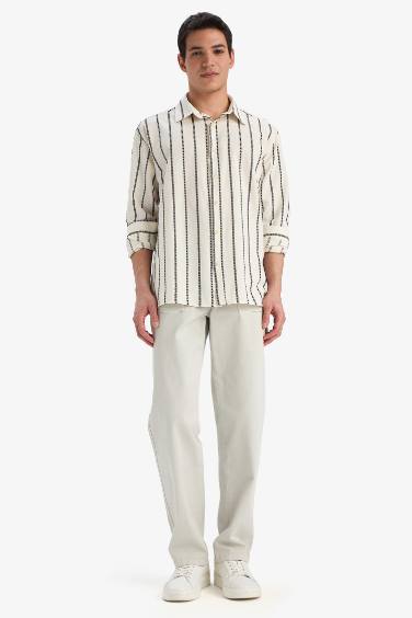 قميص قطن كم طويل قصة مريحة