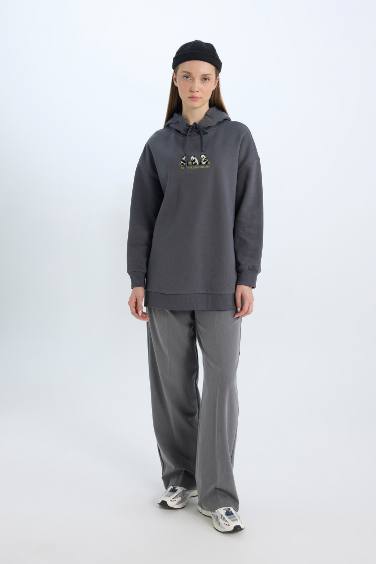 Regular Fit Hooded Printed Soft Furry Thick Tunic