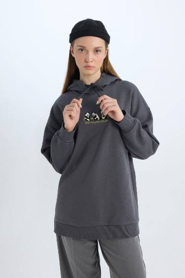 Regular Fit Hooded Printed Soft Furry Thick Tunic