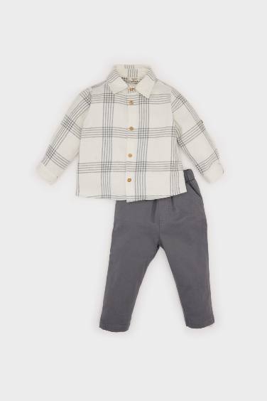 Baby Boy Plaid Long Sleeve Shirt Pants 2 Piece Set