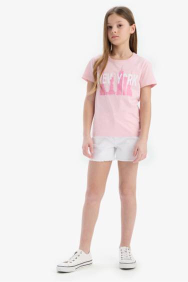 Girl Crew Neck Printed Short Sleeve T-Shirt